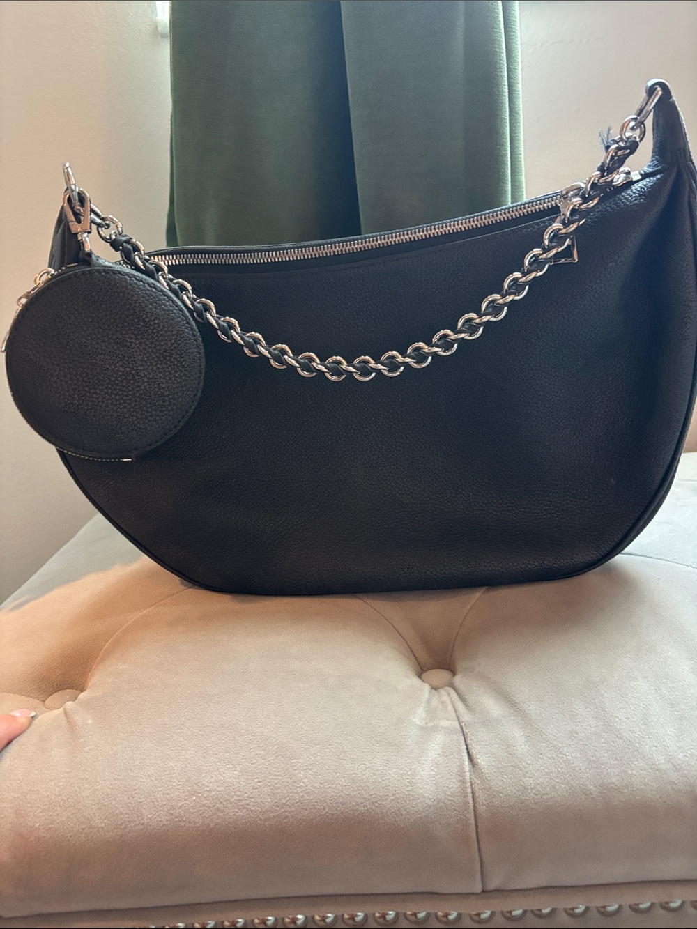 Black crescent shoulder hobo bag